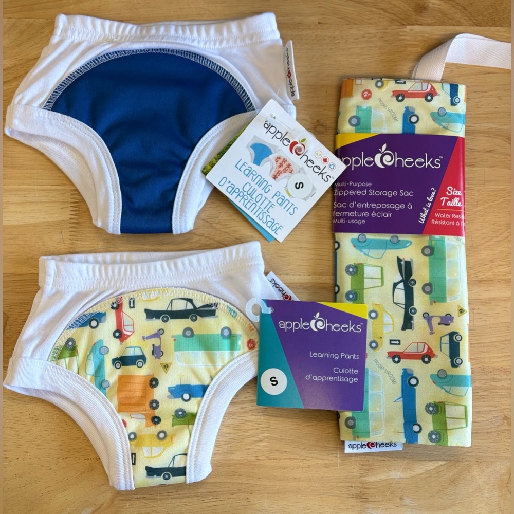 🍎 Apple Cheeks small Learning pants (2) plus Zipped storage Sac- Blue and Yellow
